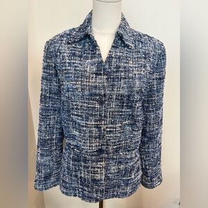 Coldwater Creek Blue & White Tweed Button Jacket